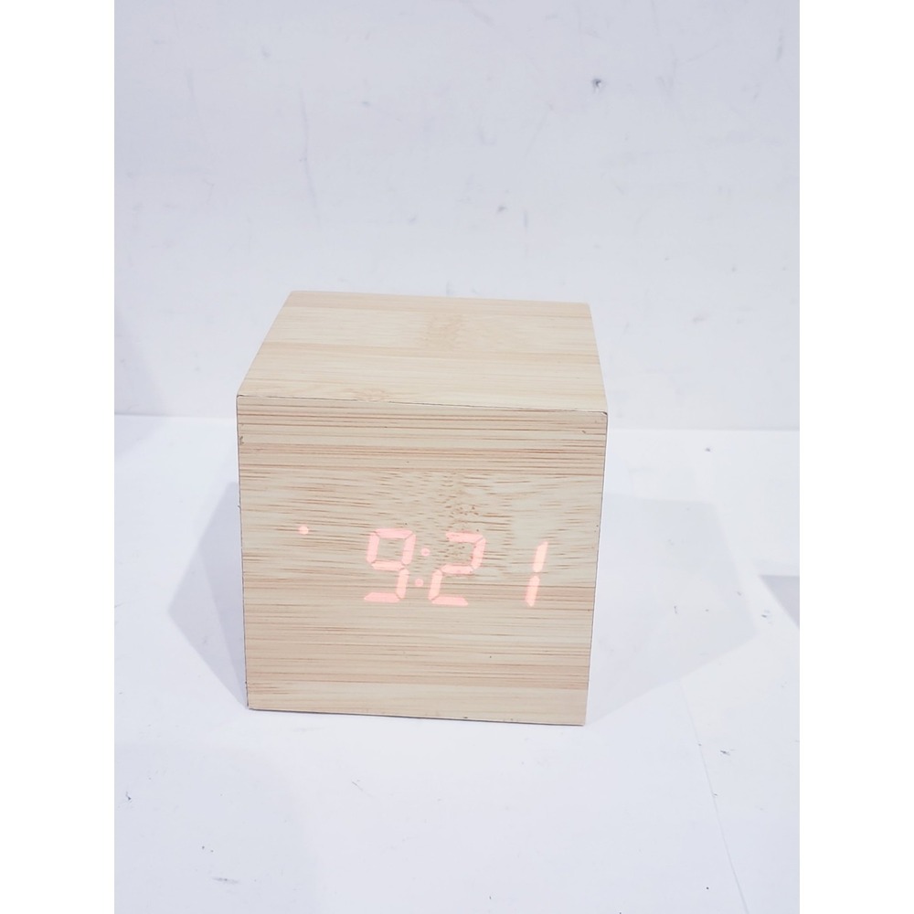 Wooden Digital Alarm Clock LED Time Temperature Display Bamboo Desk Clock